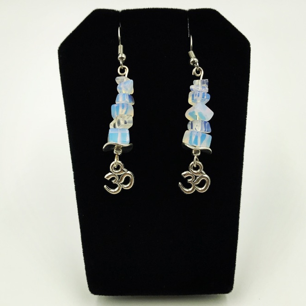 Silver Boho om sign opalite earrings - Picture 4 of 7